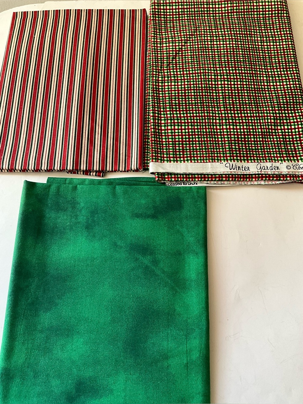 Christmas Theme Quilting Sewing Fabric Lot Marcus Bros Red Green Chek Stripes